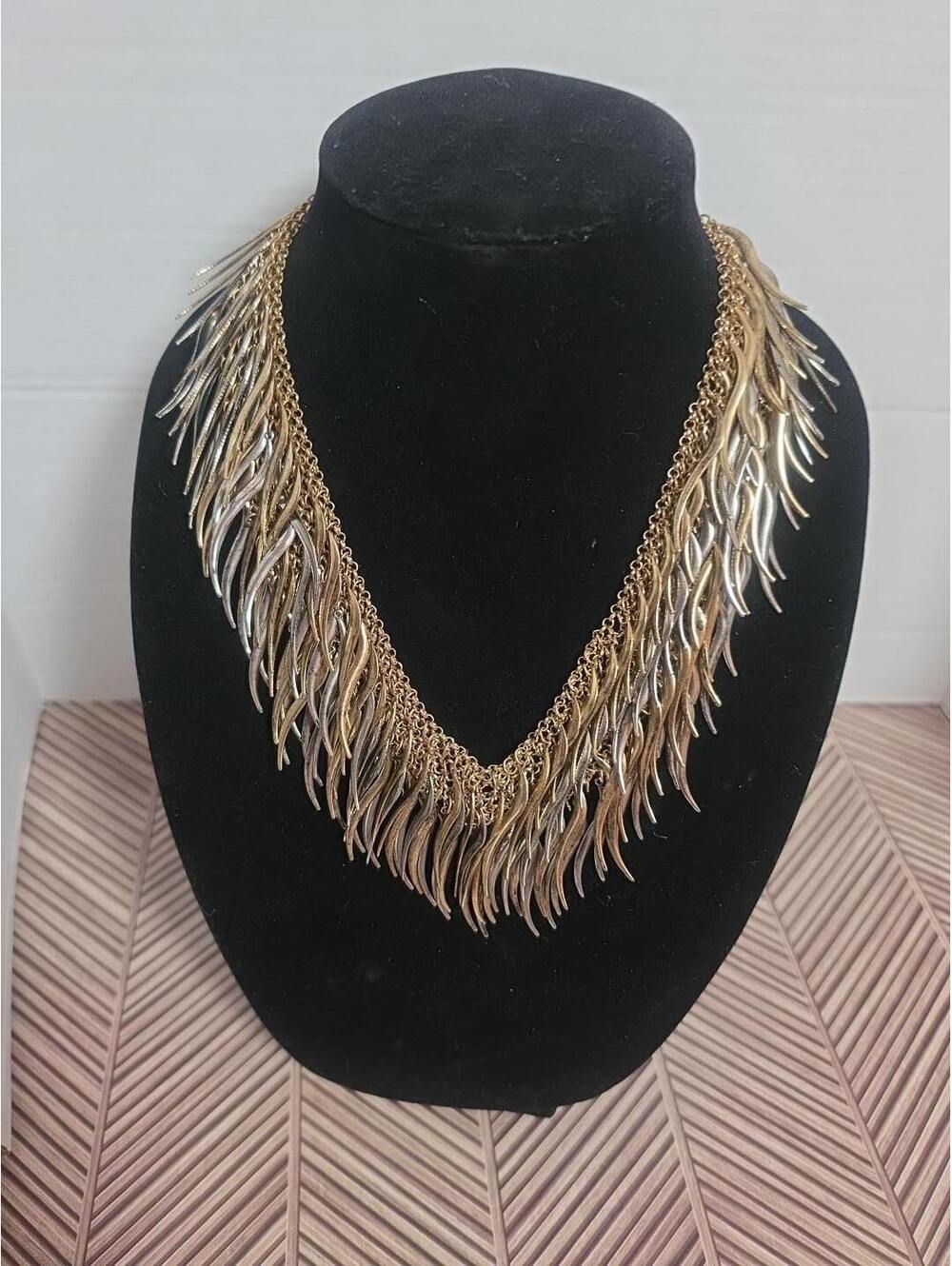 Two-Tone Gold and Silver Statement Fringe Necklace
